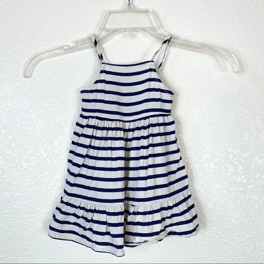12-18M Old Navy Baby Girl White & Navy Striped Tiered Sleeveless Dress